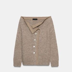 NWT ZARA Boat Neck Knit Cardigan Bare Shoulders Front Button Long Sleeve